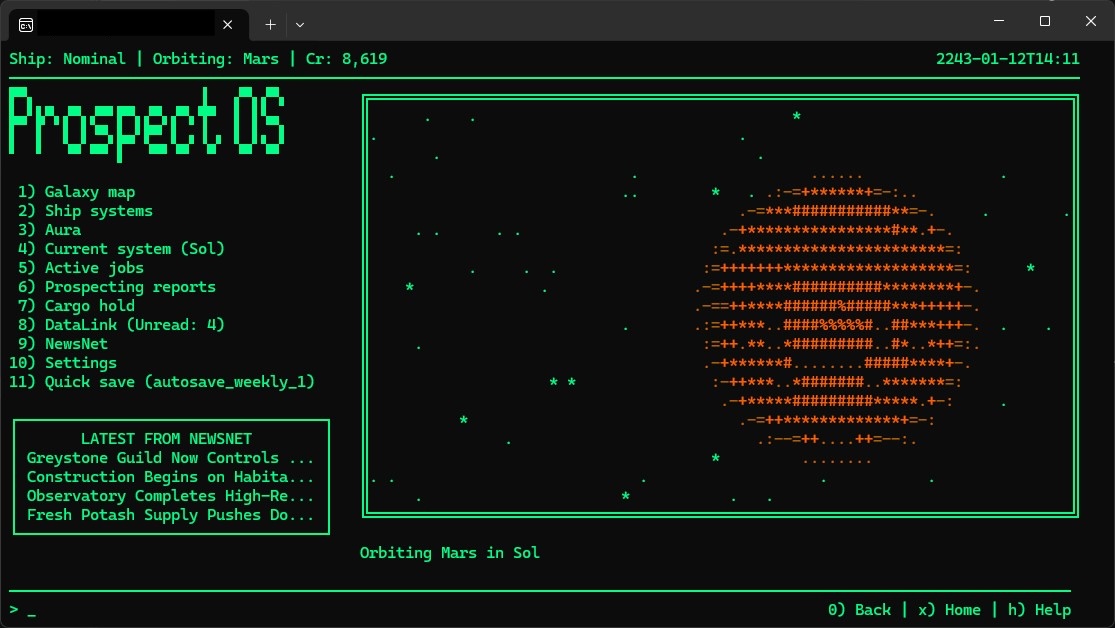 Space Prospector home screen